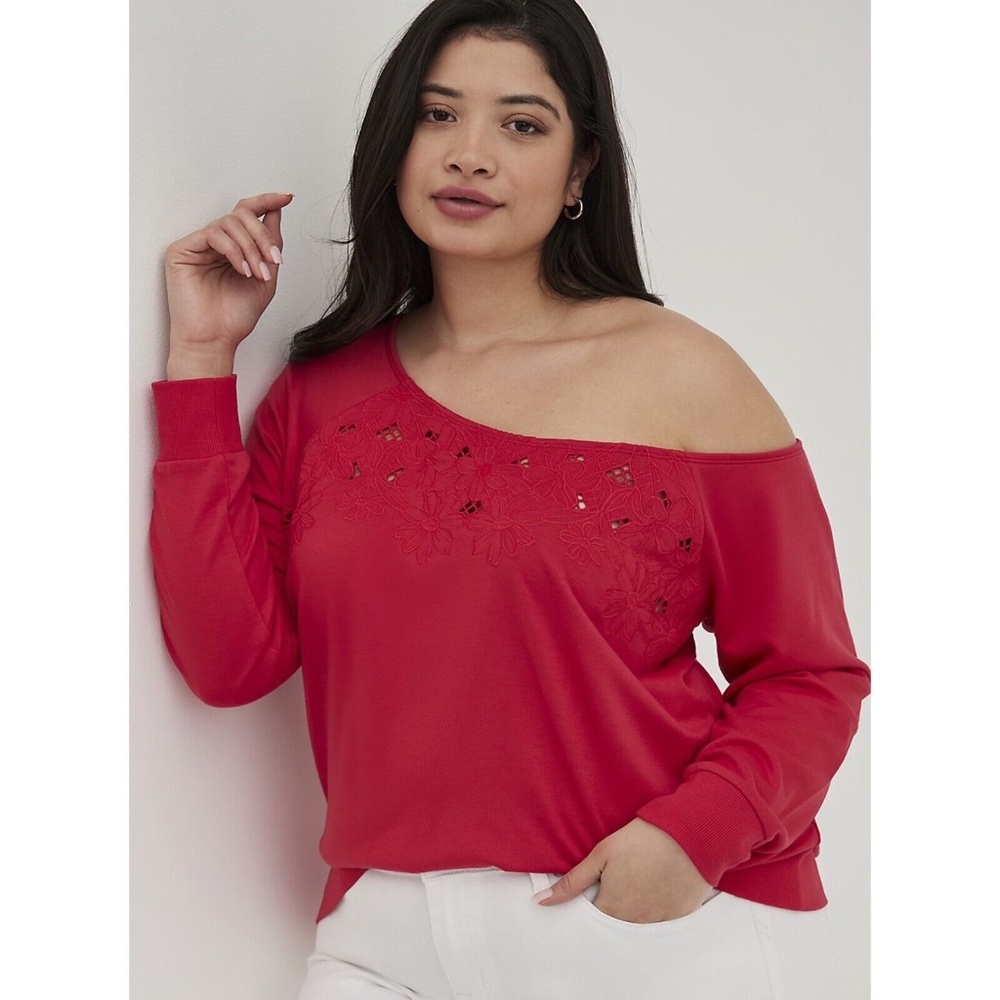 Torrid Off Shoulder Embroidered Sweatshirt Size 2X